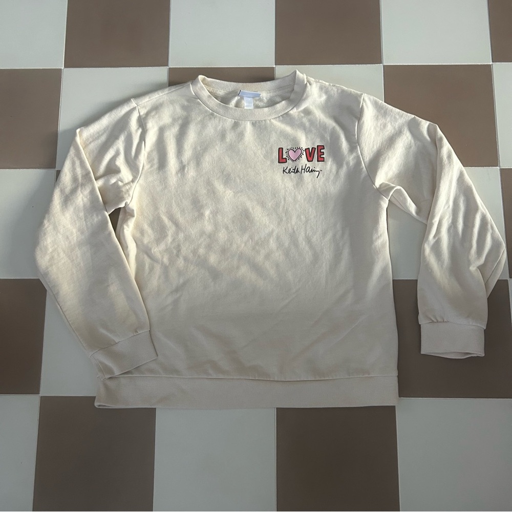 Keith Haring 'LOVE' Cream Graphic Crewneck Sweater Size Medium